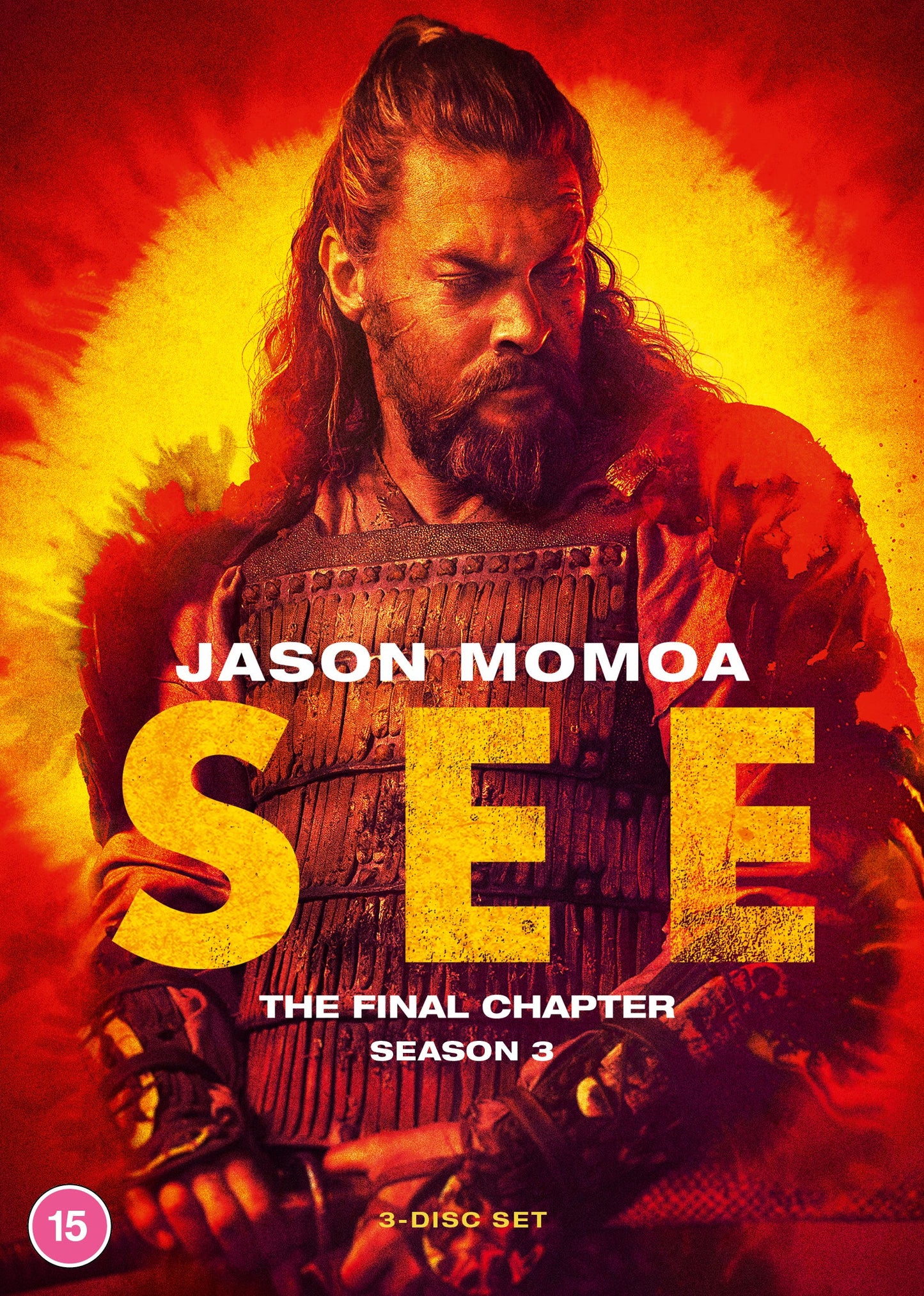 DVD cover for "See" Season 3 featuring Jason Momoa in a dramatic pose.