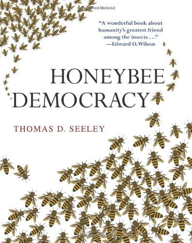 Book cover: "Honeybee Democracy" with illustrations of many bees.