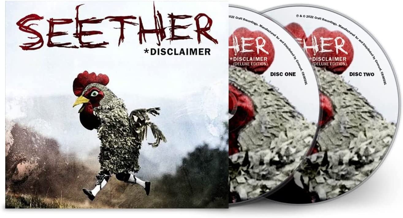 Seetherās āDisclaimer (Deluxe)ā CD with a rooster and abstract design.