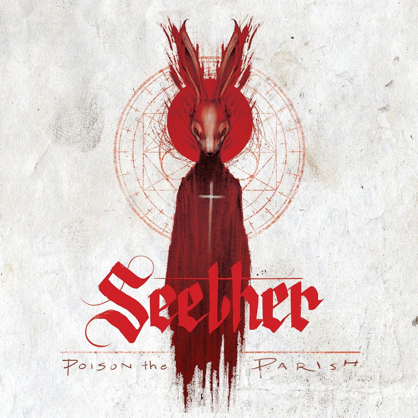 Seether album cover: red, stylized rabbit figure with ornate background.