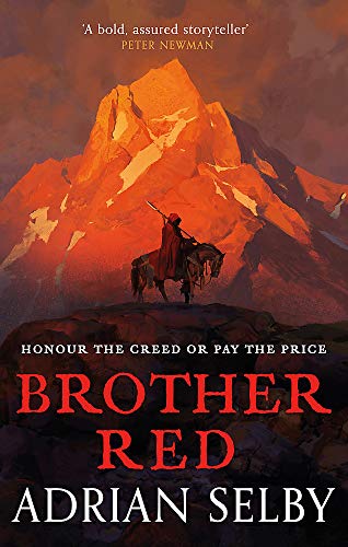 Book cover: mountainous landscape with a lone rider in red.