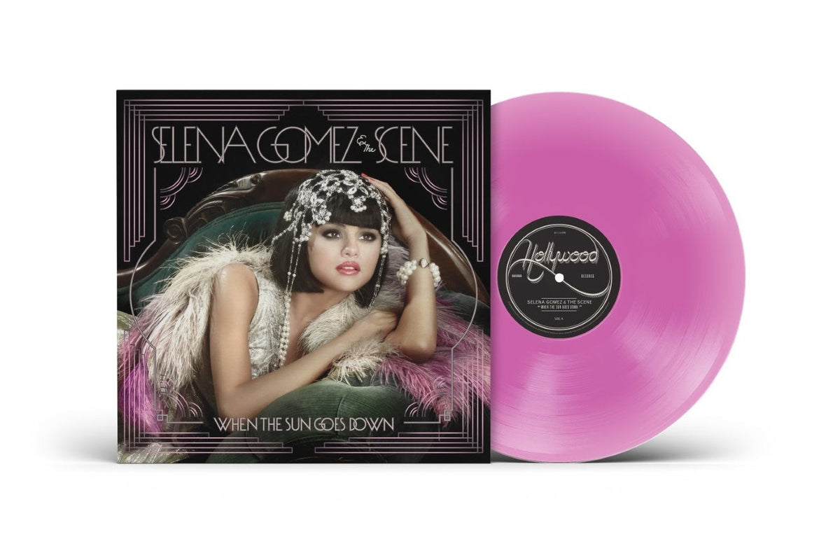 Selena Gomez vinyl record with violet colored disc and ornate cover art.