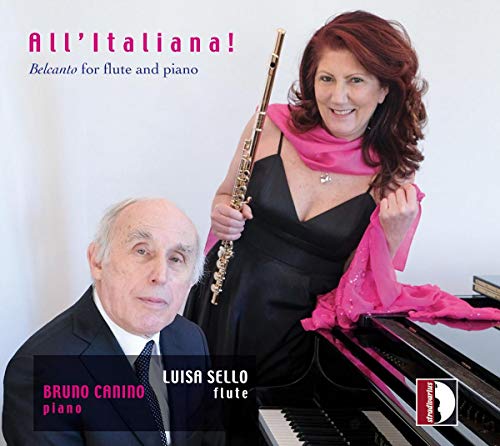Luisa Sello with flute and Bruno Canino at a piano.
