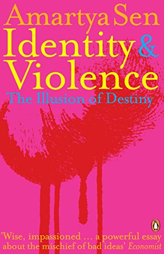 Book cover: "Identity & Violence" by Amartya Sen, with red paint splatter.