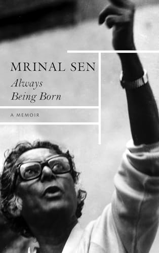 Black and white book cover featuring Mrinal Sen and a raised arm.