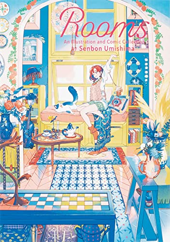 Anime girl with cat in a colorful, detailed room with floral decor and furniture.
