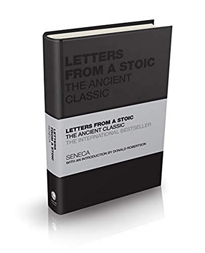 Black hardcover book titled Letters from a Stoic with a grey horizontal band.