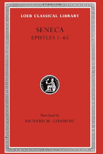 Red book cover with gold border, title “Seneca Epistles 1-65”, and seal.