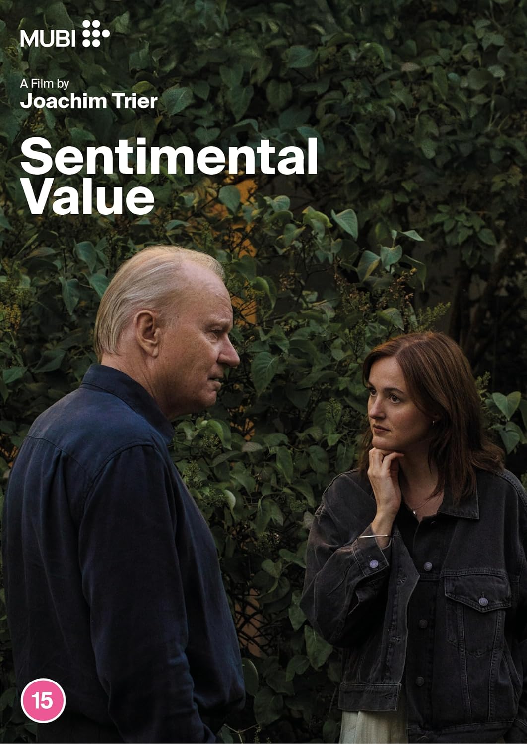 DVD cover for "Sentimental Value" featuring a man and woman in conversation.