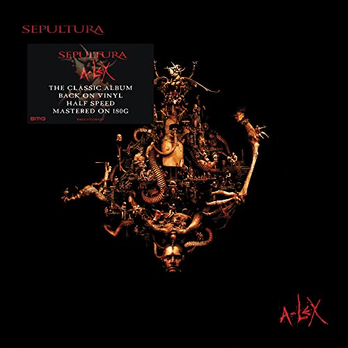 Sepultura’s “A-Lex” vinyl album cover: dark, complex collage of figures.