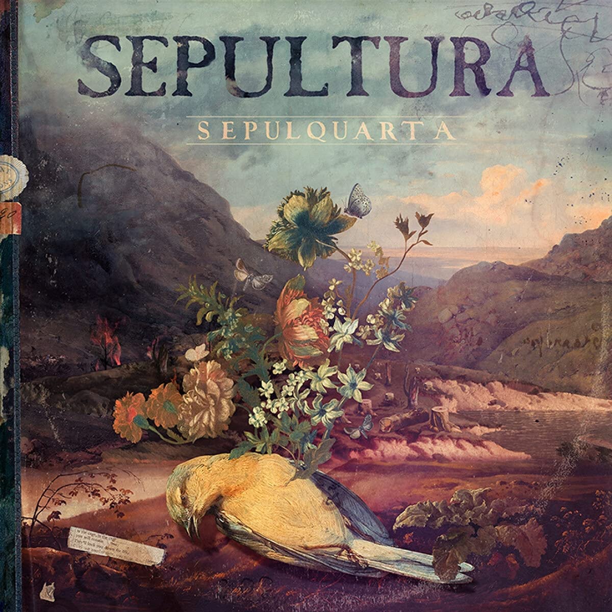 "CD album cover with 'Sepultura - SepulQuarta' title, featuring a parrot and flowers."
