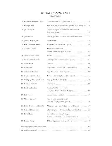 Sheet music table of contents listing composers and musical pieces.