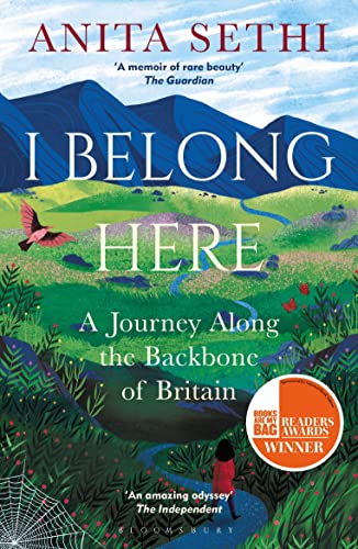 Book cover with illustrated mountains, fields, and a figure walking away.