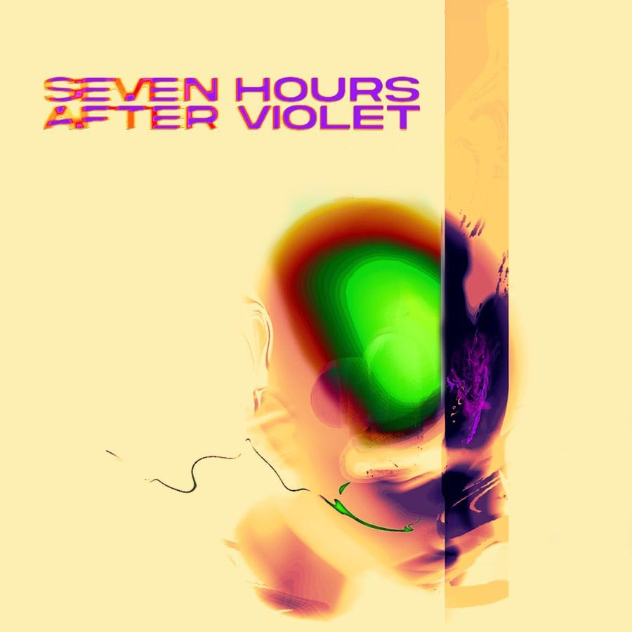 Album cover with abstract colorful head silhouette and text Seven Hours After Violet.