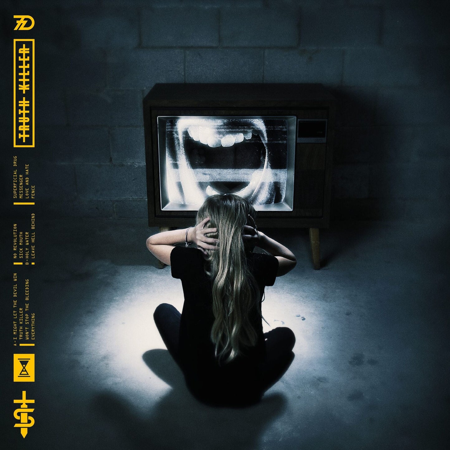 Sevendust CD cover: person silhouetted before a distorted TV screen.