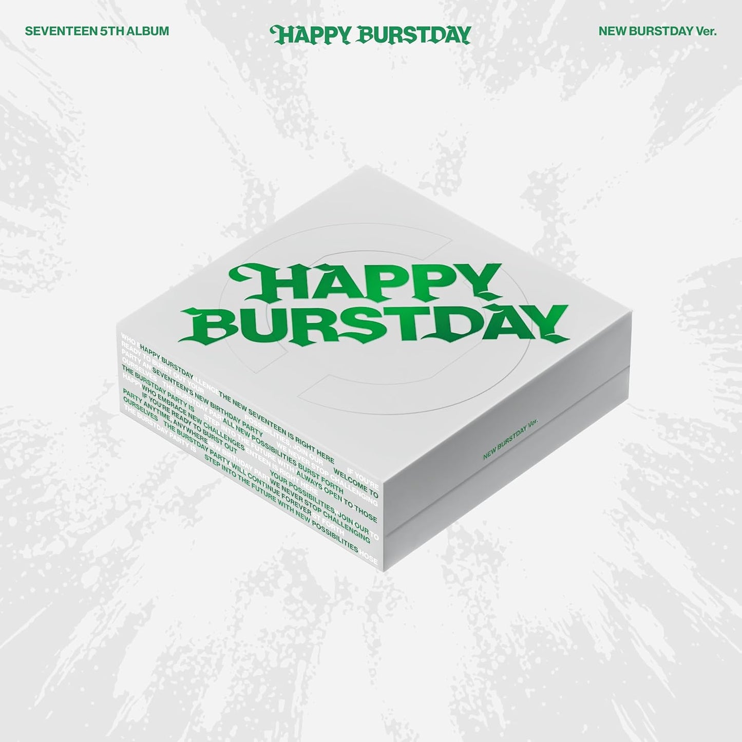 SEVENTEEN album cover: pink background with bold "HAPPY BURSTDAY" text.