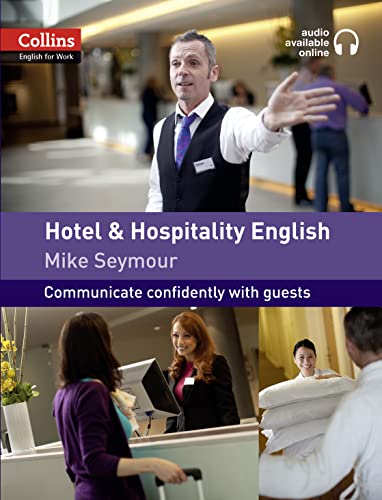 Hotel & Hospitality English textbook cover with staff and guests.