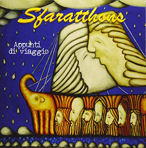 CD cover with illustrated figures, a shell, and blue, raindrop-like background.