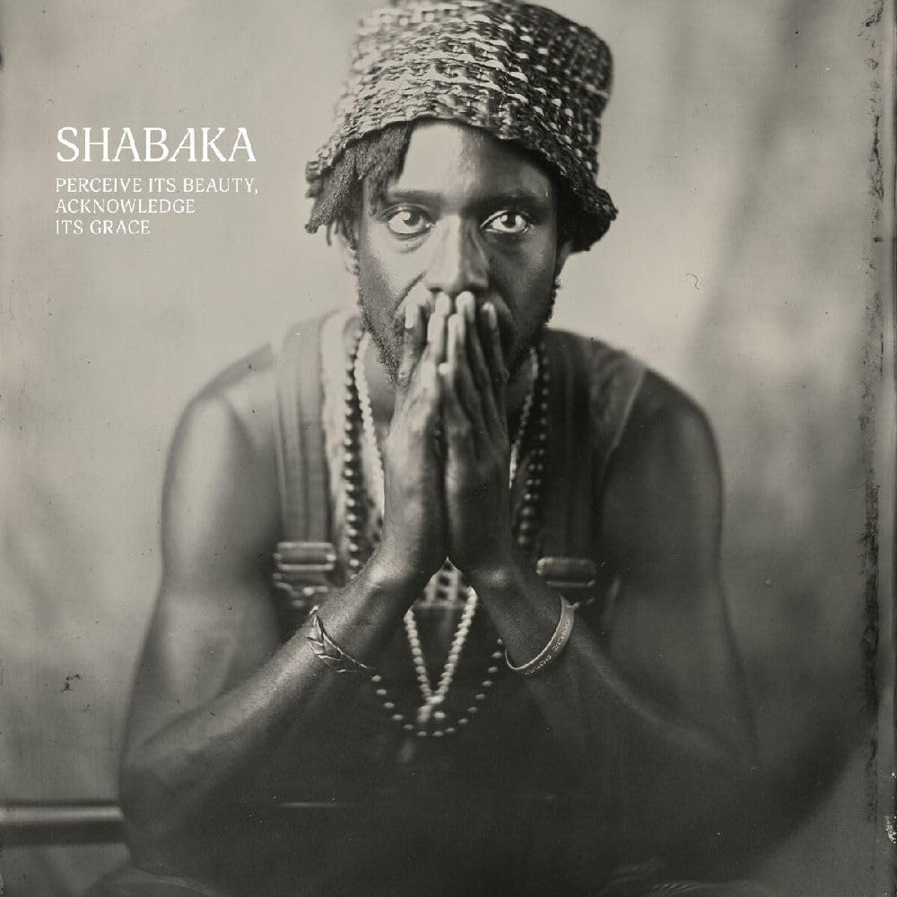 Close-up portrait of Shabaka Hutchings with hands near his face.