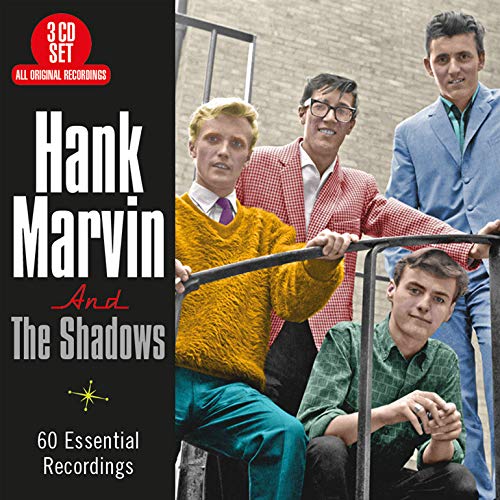 "The Shadows 60 Essential Recordings" CD cover featuring four men on a staircase.
