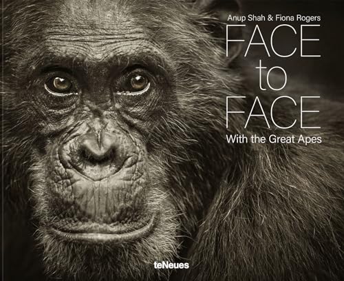 Close-up portrait of a young chimpanzee, book cover titled “Face to Face.”