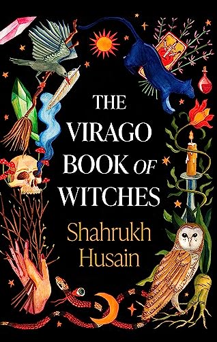 Book cover with title and author surrounded by illustrations of a cat, owl, skull.