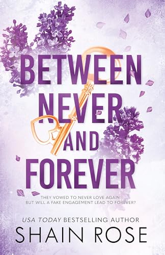 Book cover with purple text, floral accents, and a key-and-glasses graphic.