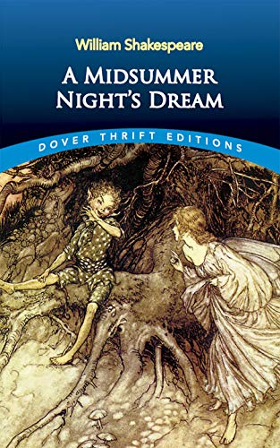 Book cover of “A Midsummer Night’s Dream” with fairytale illustration.