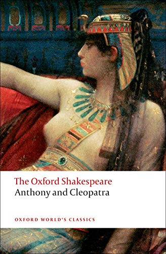 Painting of Cleopatra wearing an ornate Egyptian headdress and jewelry, with book title text.