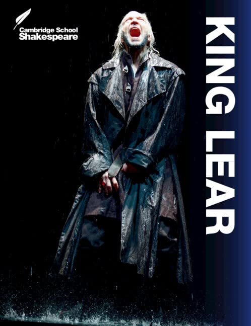 Book cover for "King Lear" featuring a man in a coat screaming in rain.