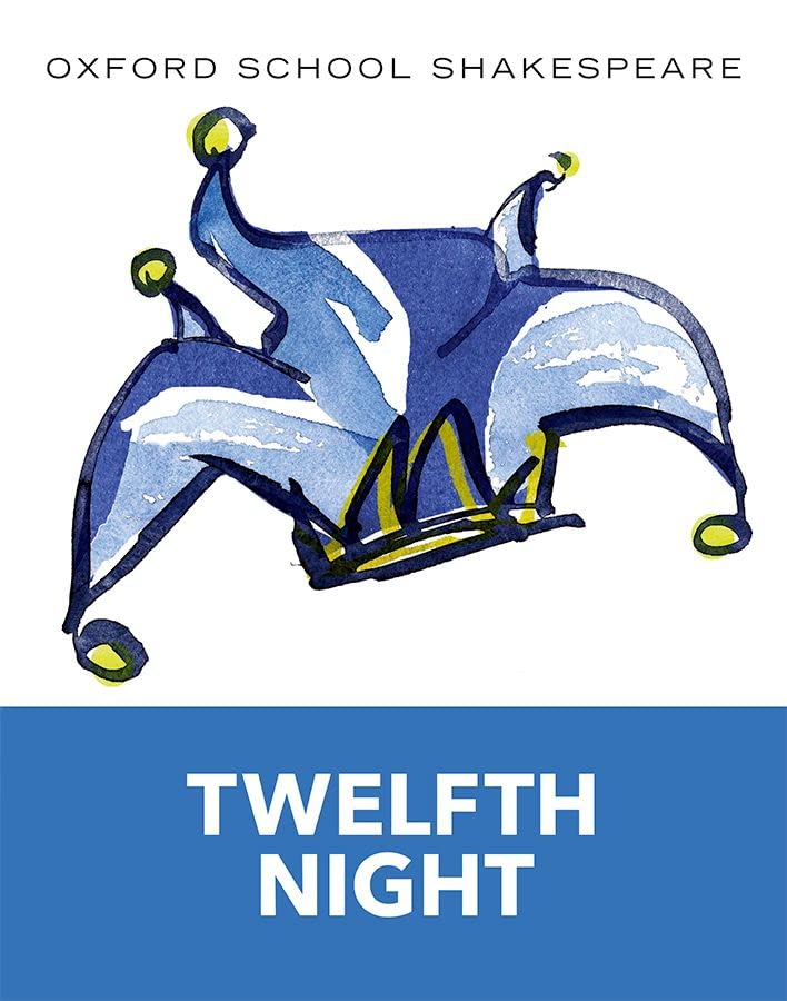 Cover of "Twelfth Night" featuring a watercolor painting of a jester’s cap.