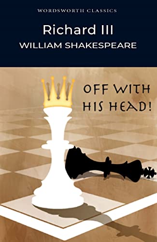 Book cover for Richard III showing a white queen chess piece and fallen black king.