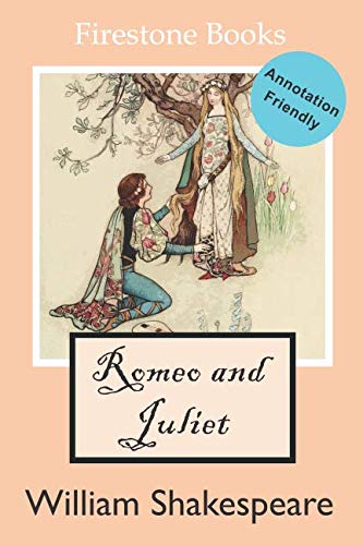 Book cover of “Romeo and Juliet” with illustration of kneeling man and woman.