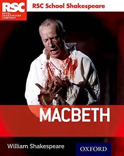 Book cover for RSC School Shakespeare: Macbeth, featuring a bloodied Macbeth.
