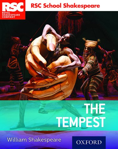 Book cover for “The Tempest” featuring stage performers in costume.