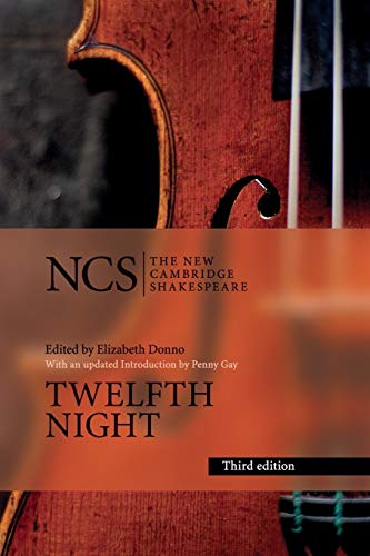 Book cover for "Twelfth Night" featuring a violin and text.