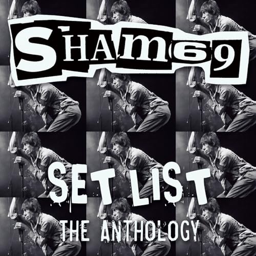 Sham 69 album cover: black and white collage of a singer at a microphone.