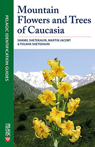Book cover featuring yellow lilies and a Caucasus mountain range.