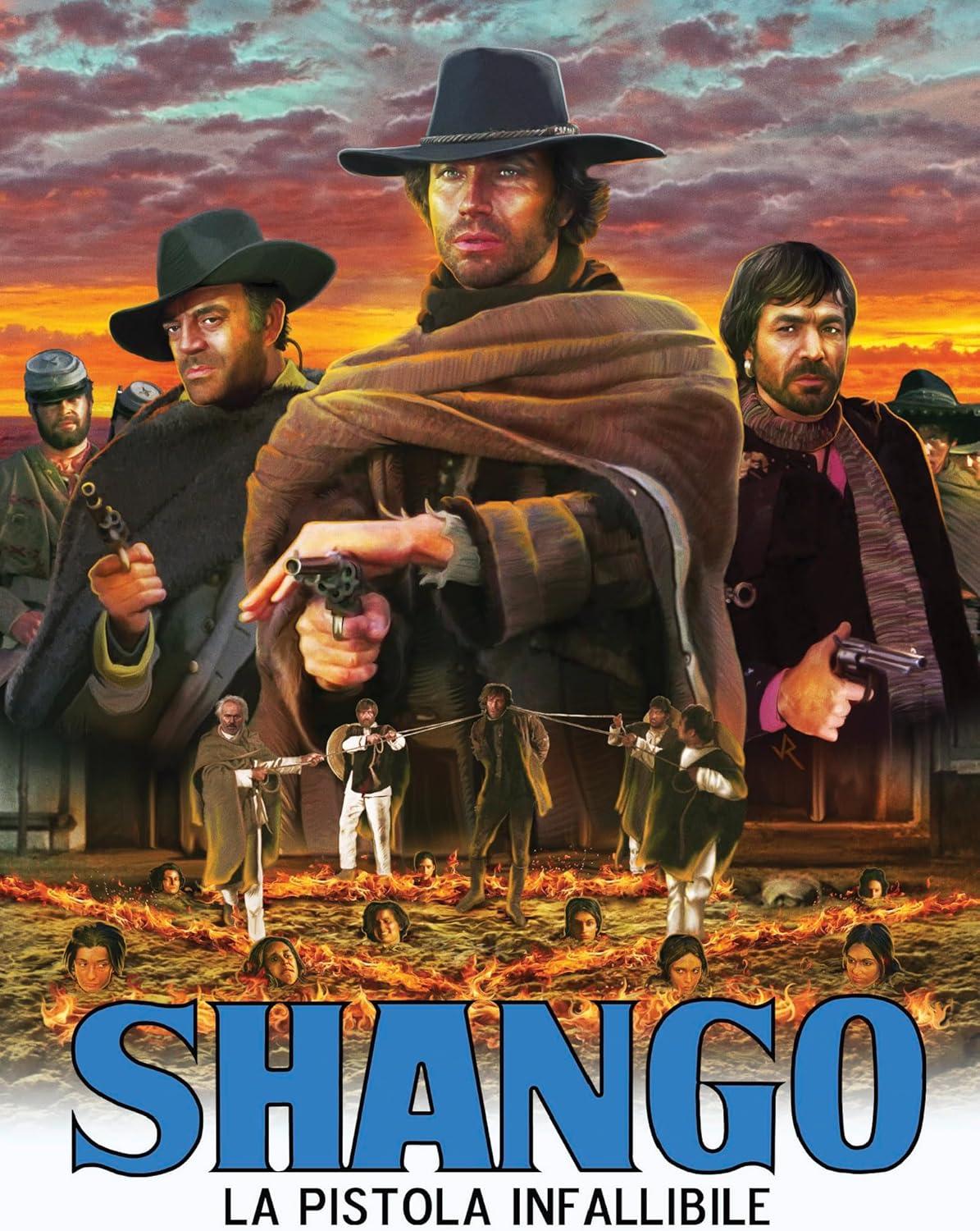 Shango" Blu-ray cover featuring several men with guns in a Western standoff.