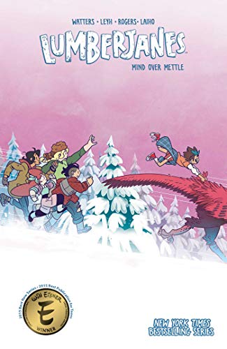 Lumberjanes Vol. 16 cover: girls running from a large bird in snow.