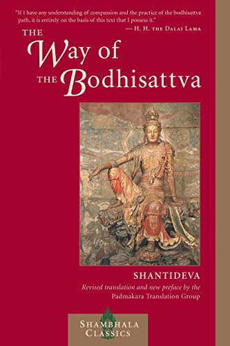Book cover of The Way of the Bodhisattva featuring a statue of a deity.