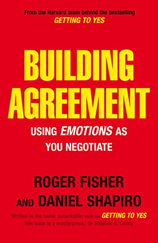 Red book cover with yellow text: "Building Agreement" by Roger Fisher & Daniel Shapiro.