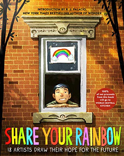 Book cover: a boy looks out a window with a rainbow inside.