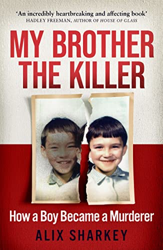 Book cover: "My Brother the Killer" with torn childhood photos.
