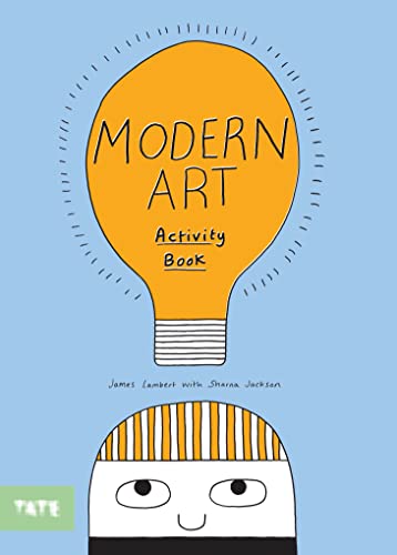 Book cover: "Modern Art Activity Book" with a lightbulb and illustrated face.