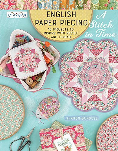 Book cover featuring colorful English paper piecing projects and sewing supplies.