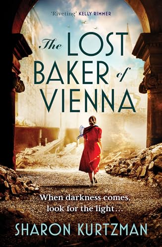Book cover: woman in red walking towards a ruined city archway.