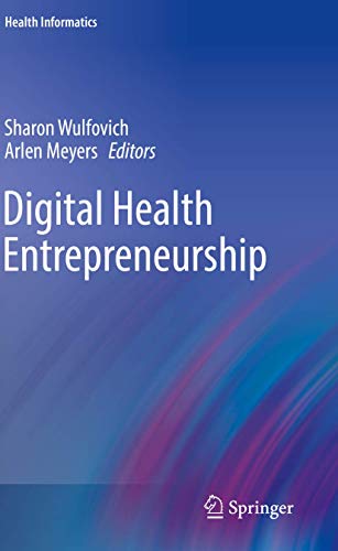 Book cover: “Digital Health Entrepreneurship” with blue and pink abstract design.