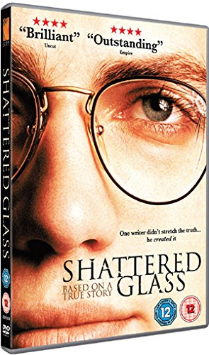 DVD cover for Shattered Glass featuring a close-up of a man wearing glasses.