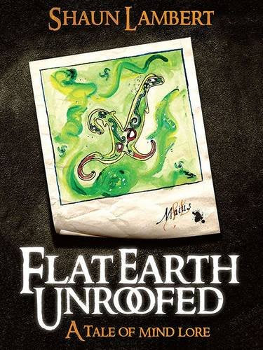 Book cover with abstract green and red artwork, title “Flat Earth Unroofed”.